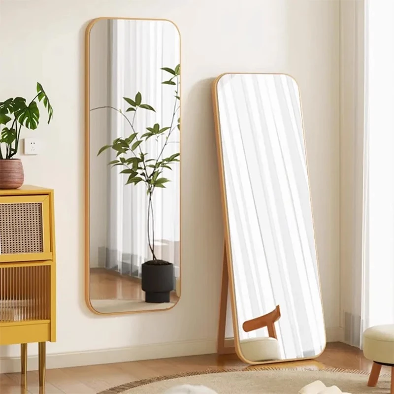 实木钢化玻璃穿衣镜家用客厅落地镜卧室女生全身镜挂墙真实不变形