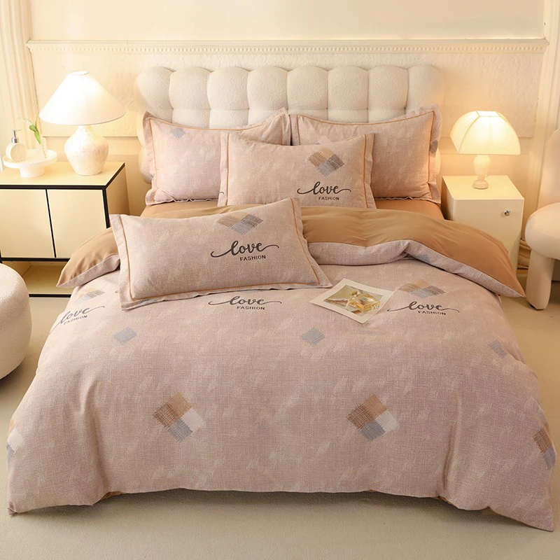 2025新款加厚全棉床上四件套面料柔软亲肤简约斜纹纯棉磨毛被套