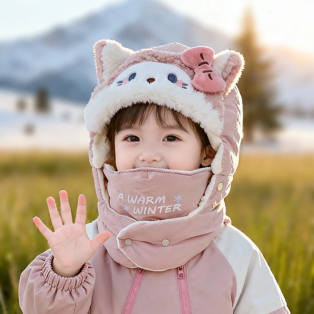 儿童护耳帽冬季戴口罩防风护耳帽男女宝宝可爱加厚保暖户外雷锋帽