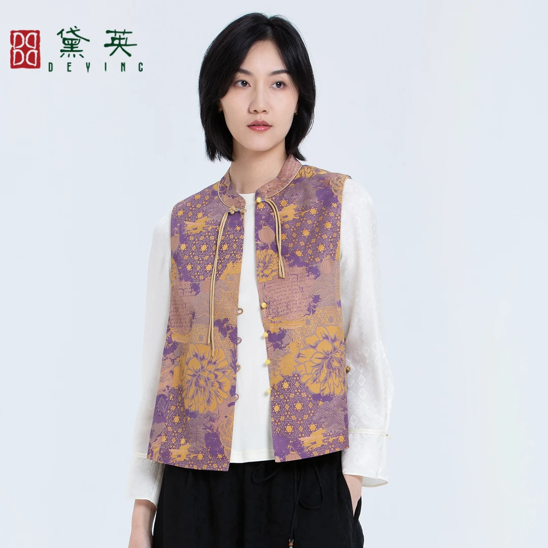 DEYING/黛英立领优雅风刺绣圆领提花夏季马夹马甲文艺上衣MAO3212