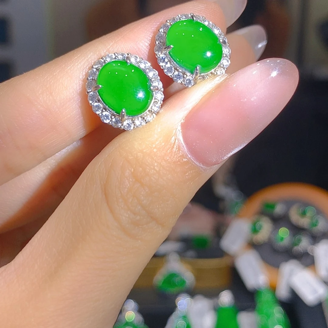 【闪购商品】翡翠银S925镶嵌耳饰4柒姐