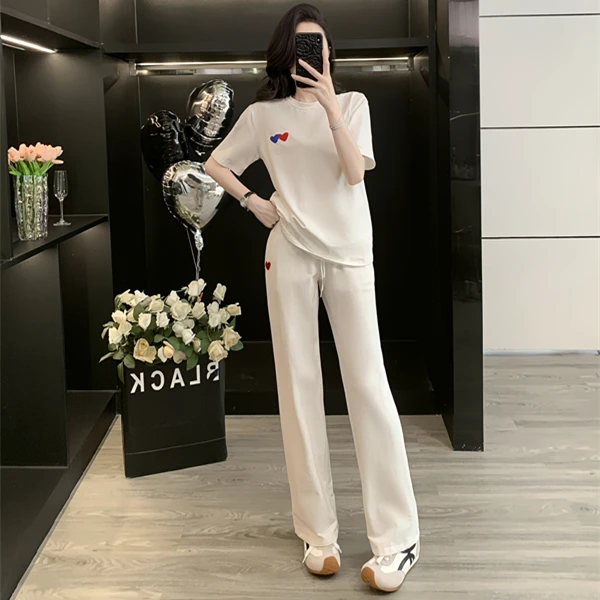 休闲风时尚套装运动长裤显瘦气质时尚裤子春夏宽松短袖两件套减龄