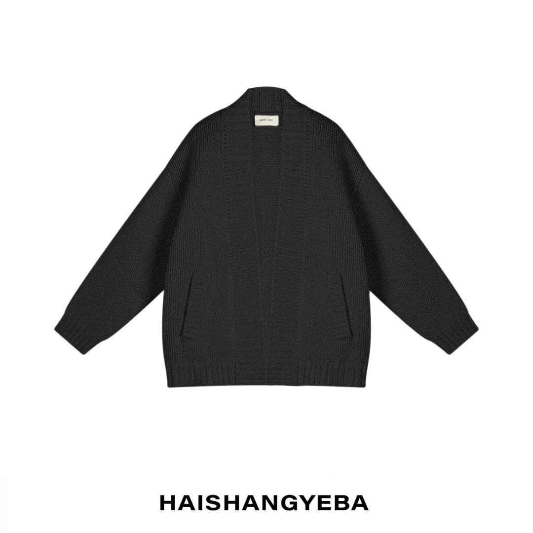 【海上叶爸】新款2024秋冬百搭90羊毛10羊绒宽松厚款无扣长袖开衫