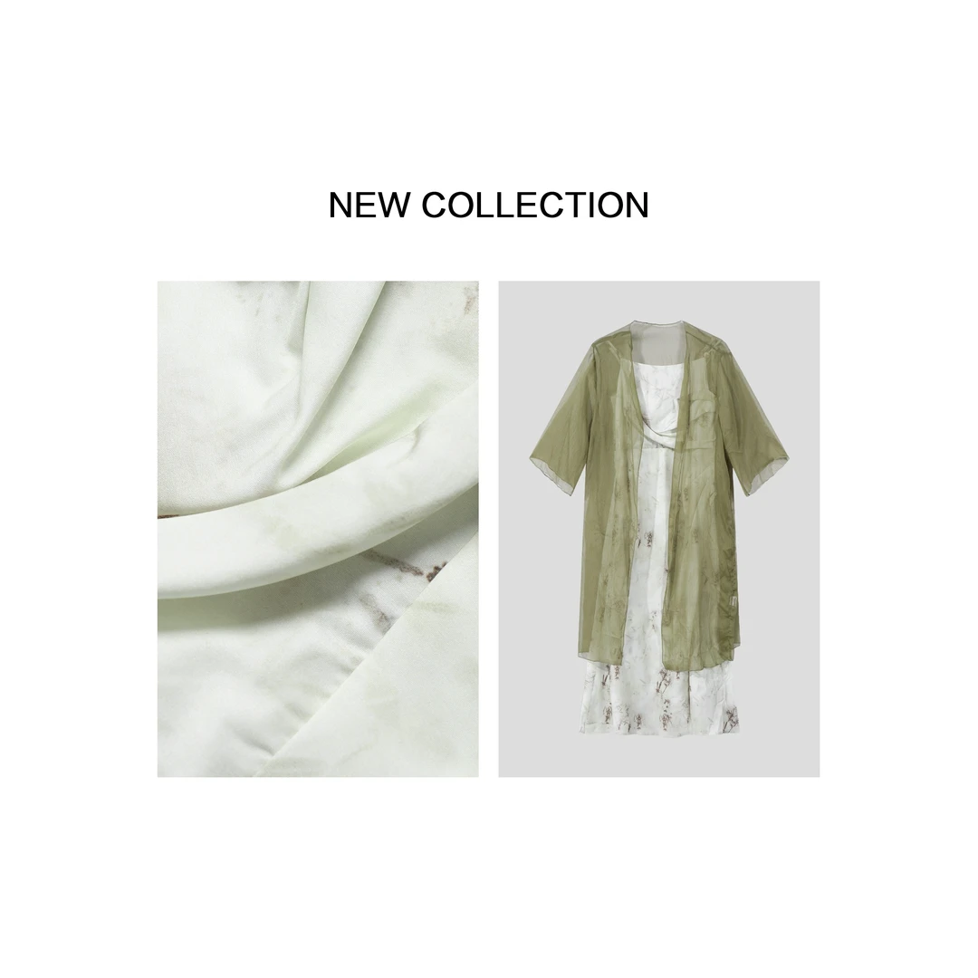 【小依专享】D3F28058透感绿纱外套休闲夏季复古连衣裙套装-8058