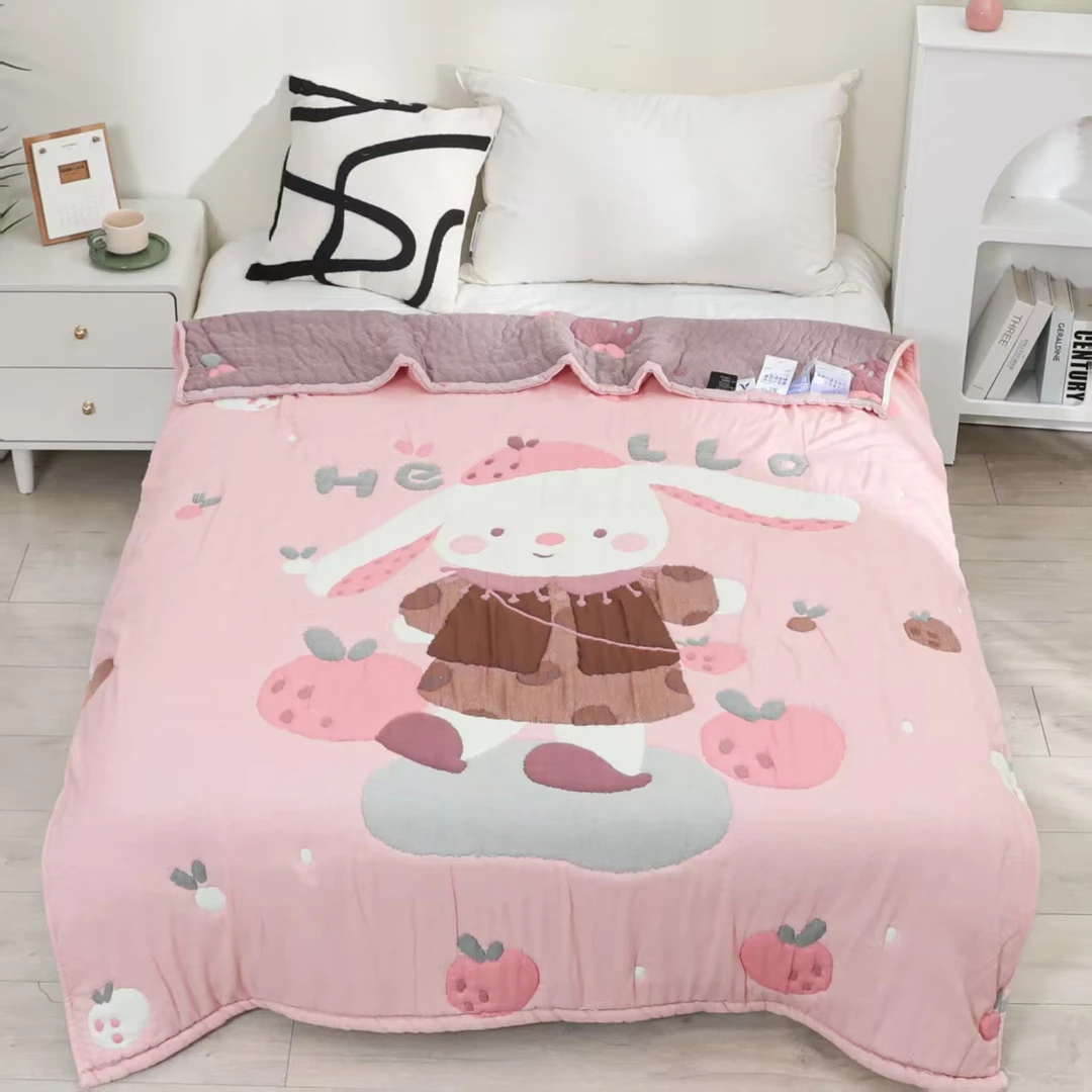 【橘子小兔】 150cm x 200cm 纯棉多功能轻奢超柔轻奢泡芙被