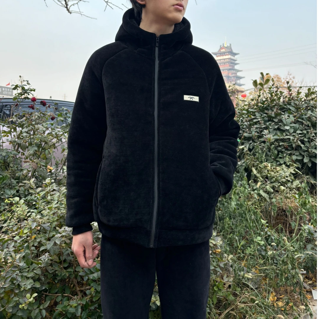 单件帽衫上衣雪尼尔冬季家居服三层加厚睡衣中青年外穿家居服男