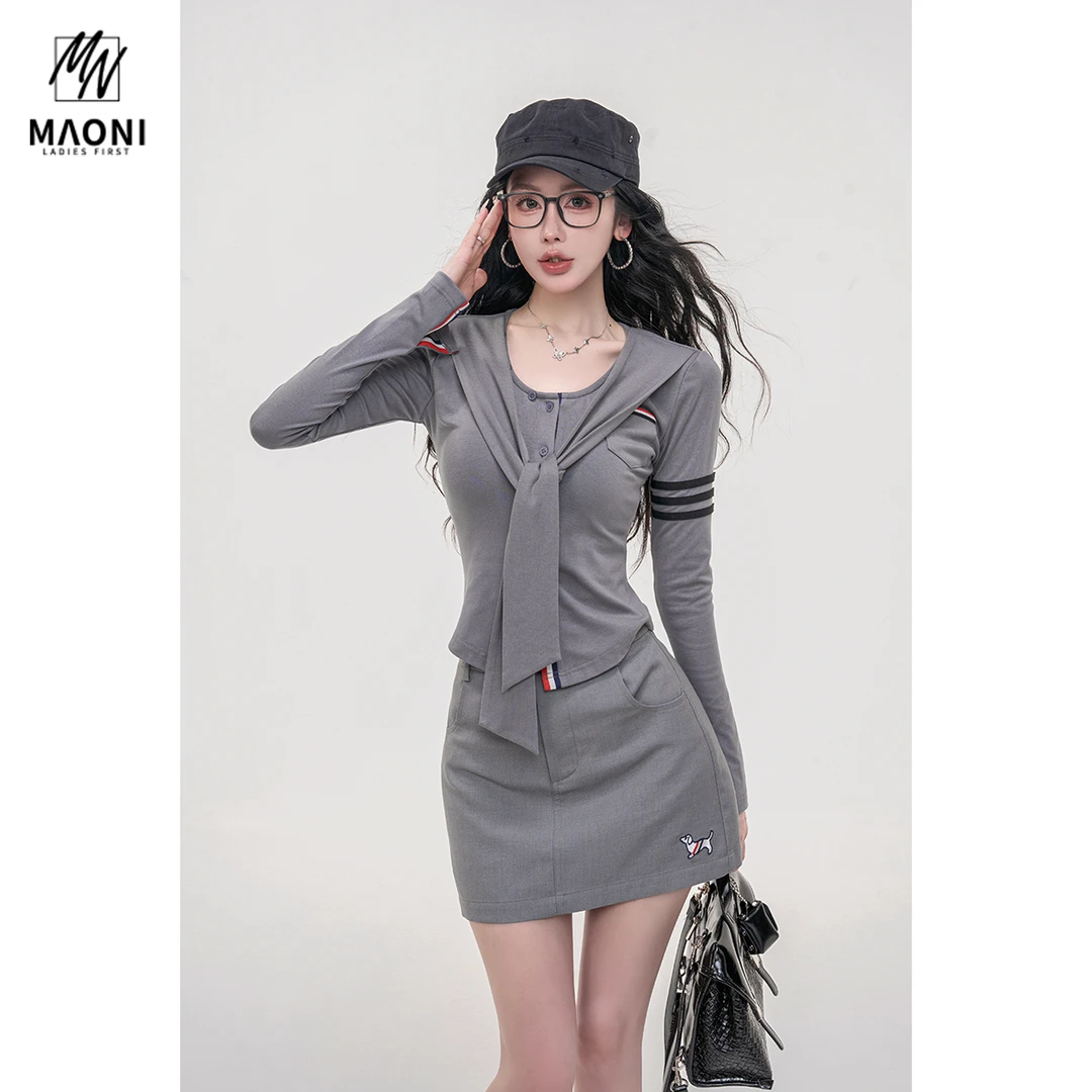 毛妮LADIESFIRST【微辣格调】条纹系带短外套早秋甜酷风开衫L2102