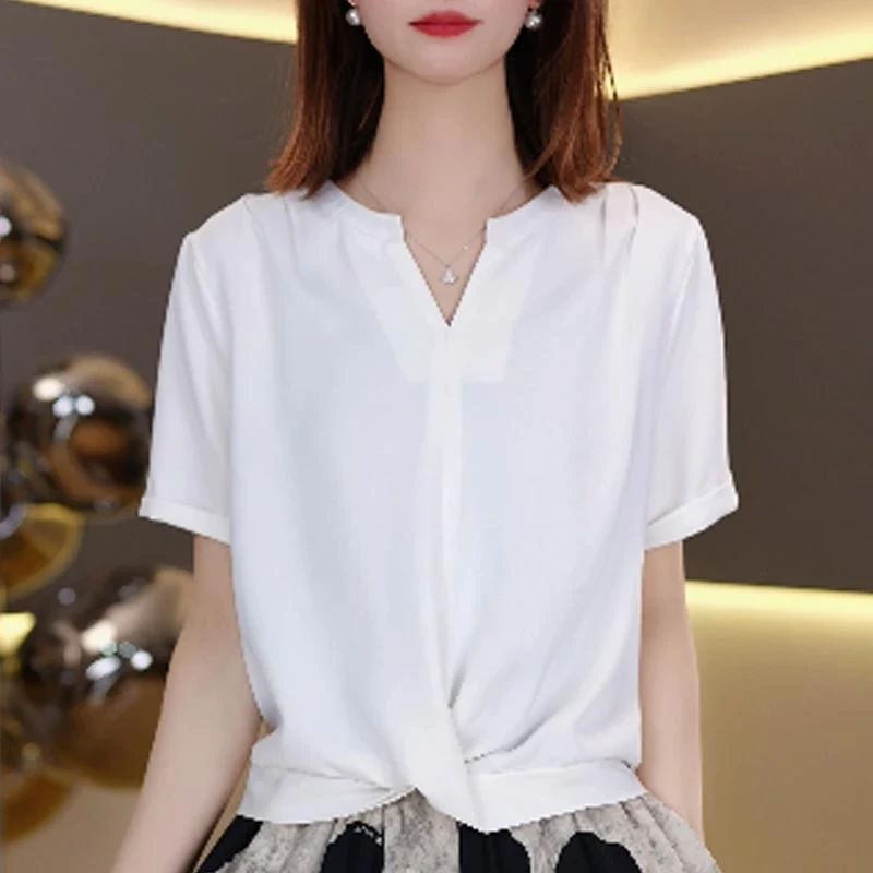 2025年夏季新款时尚T恤上衣纯色简约气质休闲风ins潮款短袖女