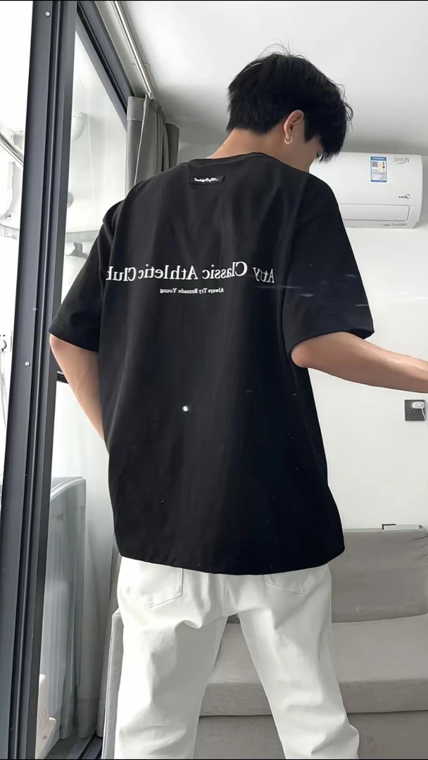 美式高街潮流字母标语印花纯棉重磅短袖上衣宽松休闲简约设计T恤