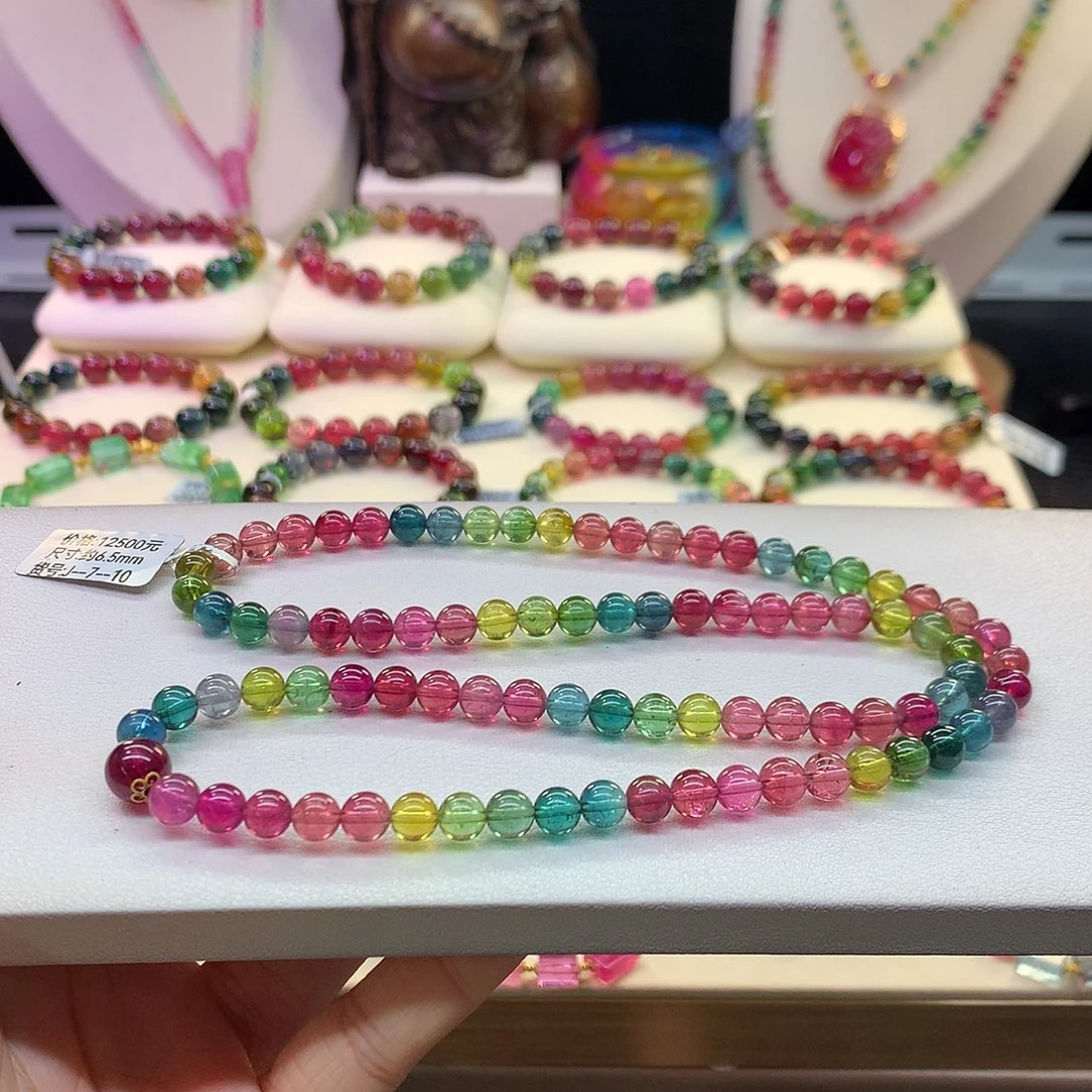 瑞***秋碧玺未镶嵌手串6.5/彩虹浓艳。