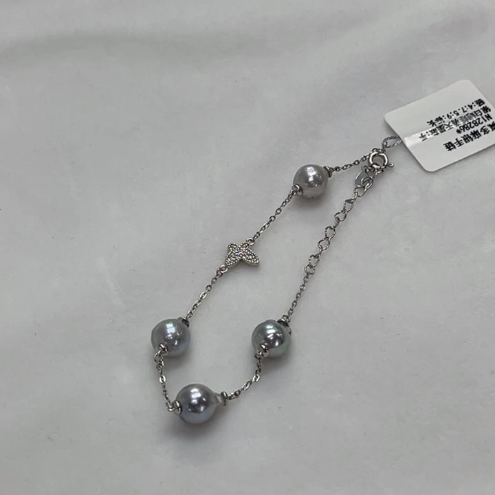 银S925镶嵌手链海水珍珠7.5-9mm