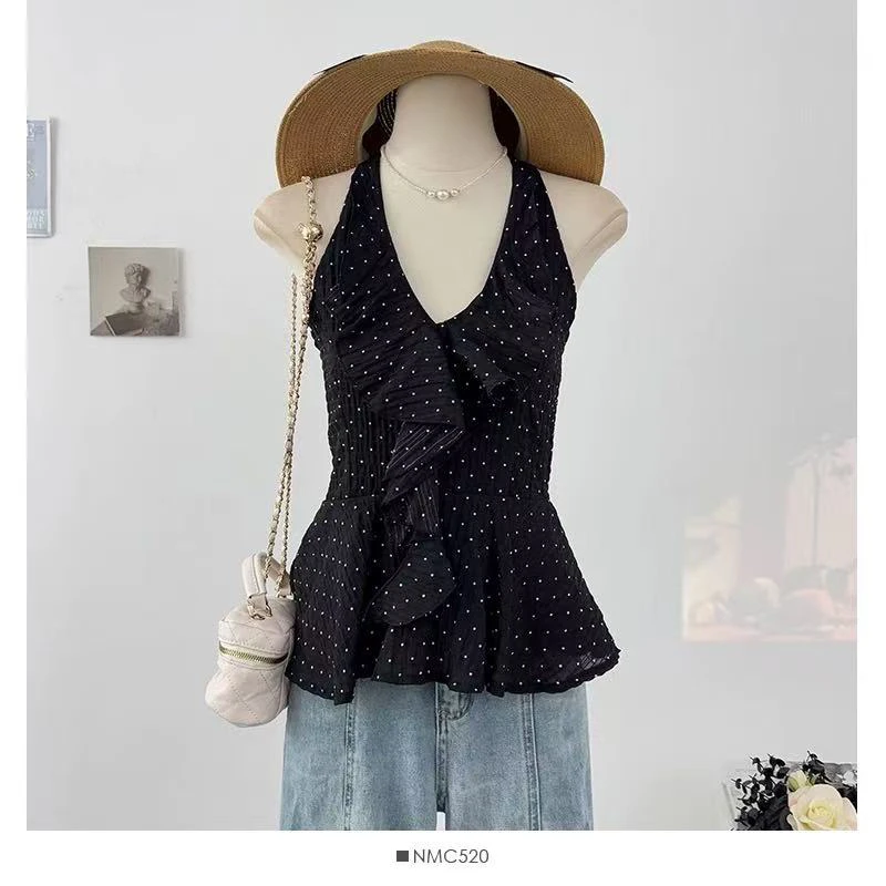 纯欲风辣妹风常规款吊带背心宽松无袖设计感短款百搭波点碎花