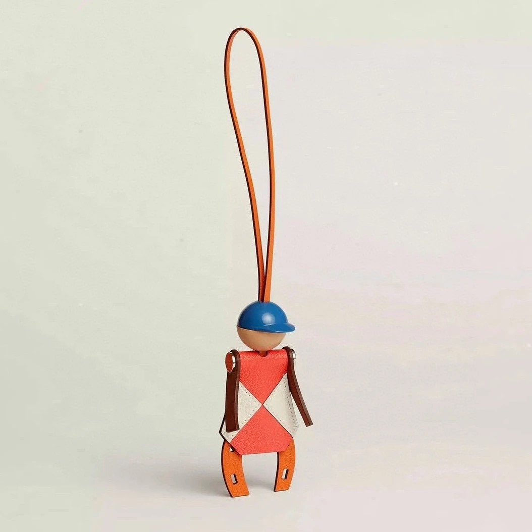 复古赛马骑士钥匙扣手缝牛皮挂饰蜡线斜跨包配件