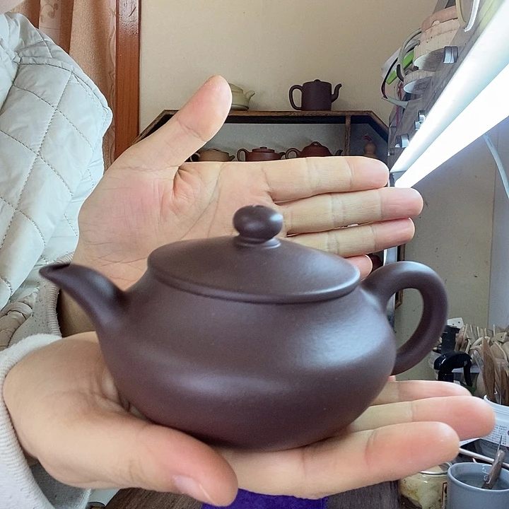 紫砂茶壶紫泥扁圆