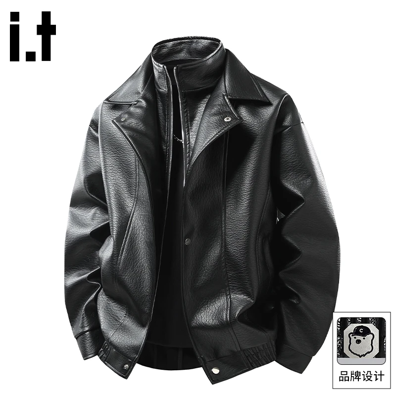 it :CHOCOOLATE美式潮牌皮夹克男款秋季高街痞帅休闲立领开衫外套