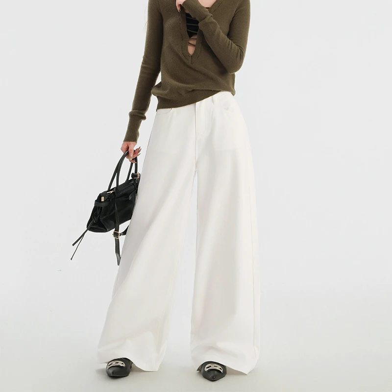 REDR全新黑科技面料 | 白色阔腿牛仔裤高腰垂感宽松显瘦长裤