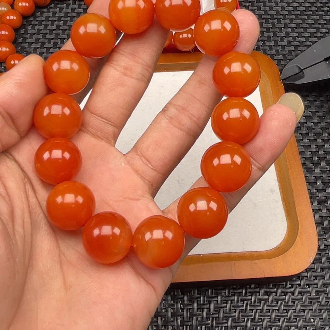 南红玛瑙足银镶嵌樱桃红手串卡16