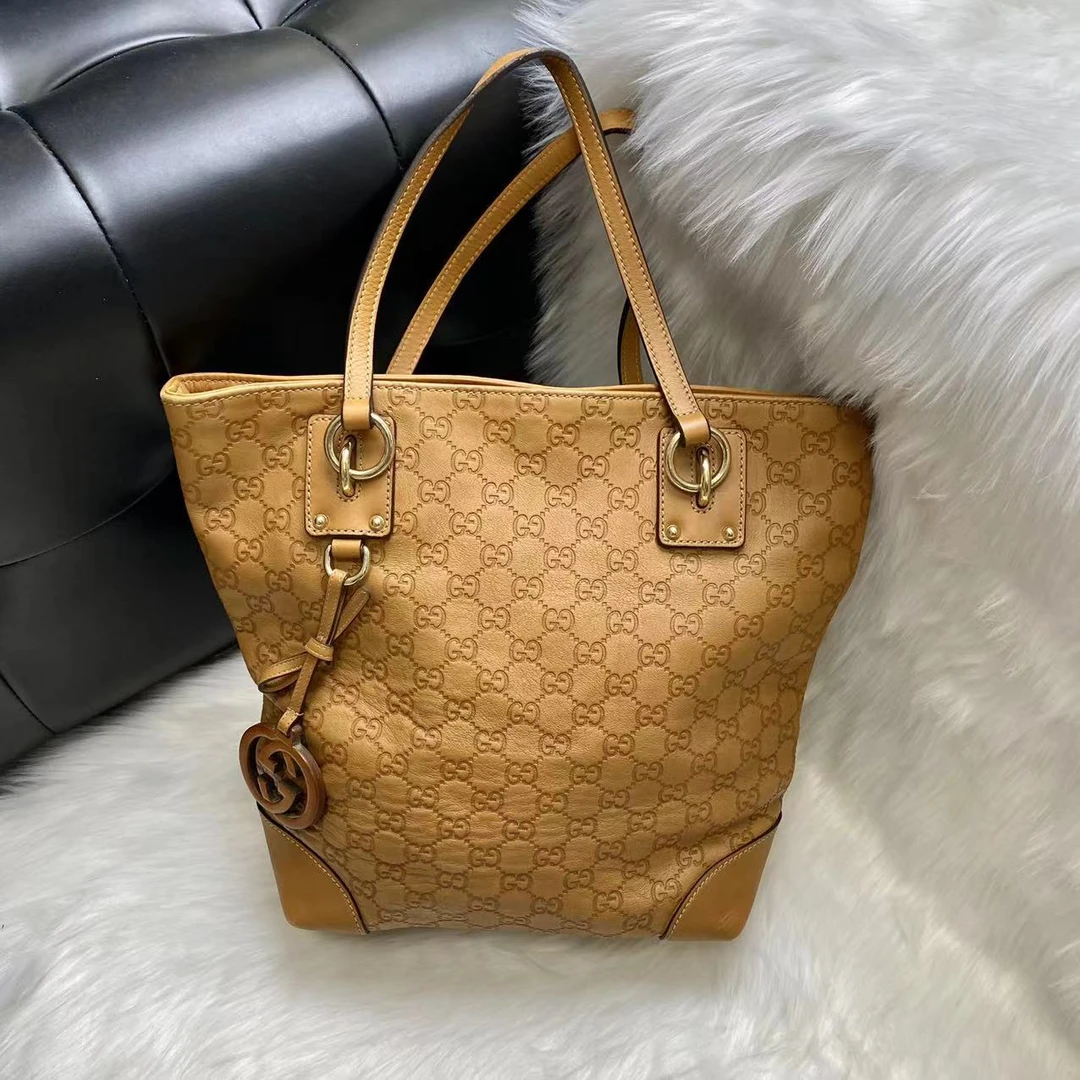 95新 GUCCI/古驰 古驰  满印logo 竖版托特  单肩包