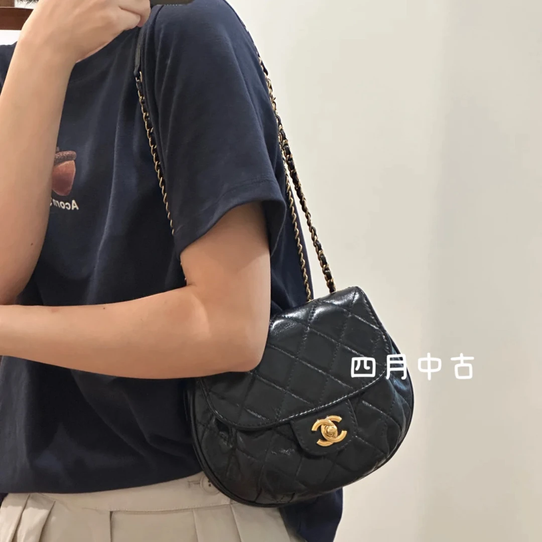95新 Chanel/香奈儿 黑金油蜡牛皮小猪包