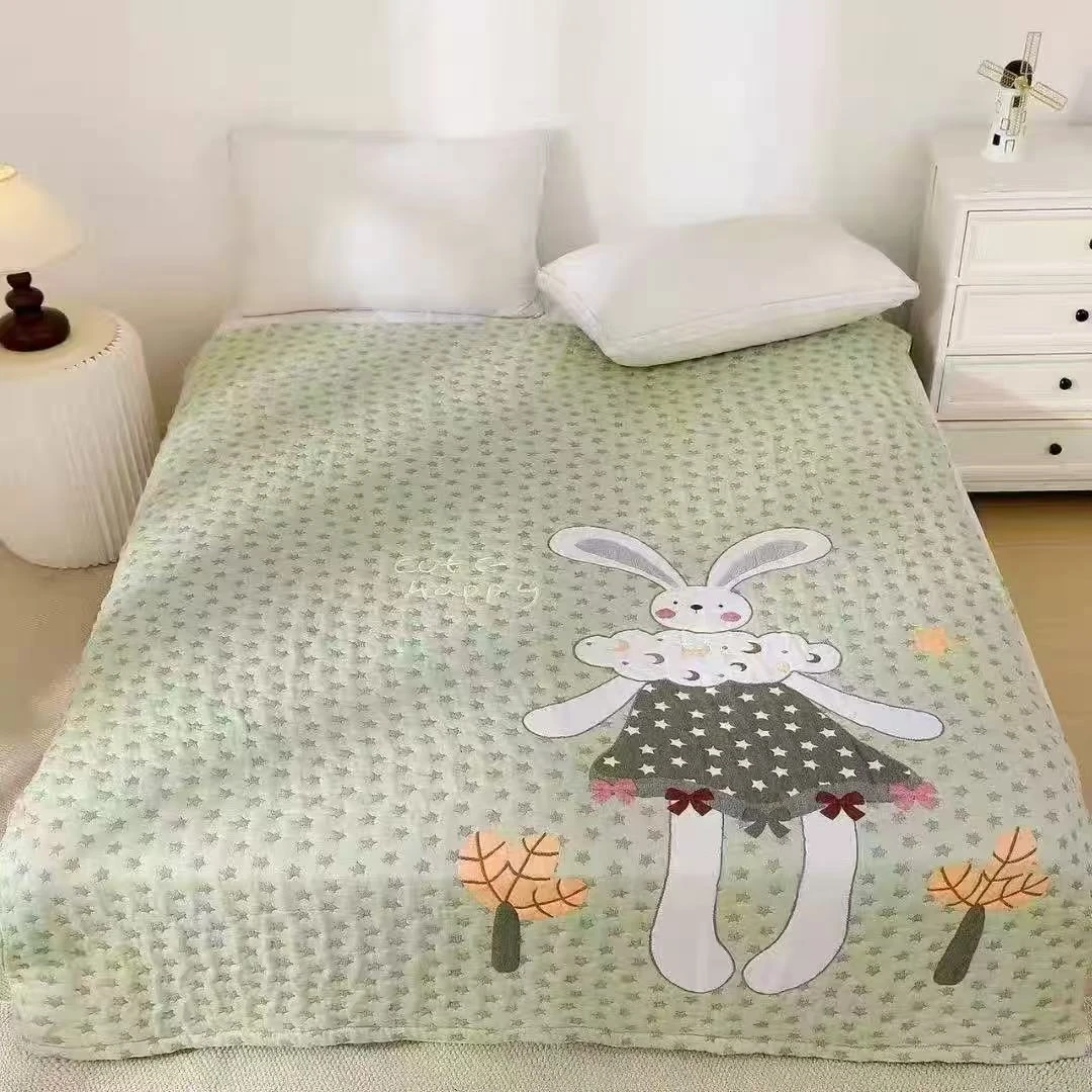 【兔女孩绿】150*200cm纯棉多层加厚泡芙被