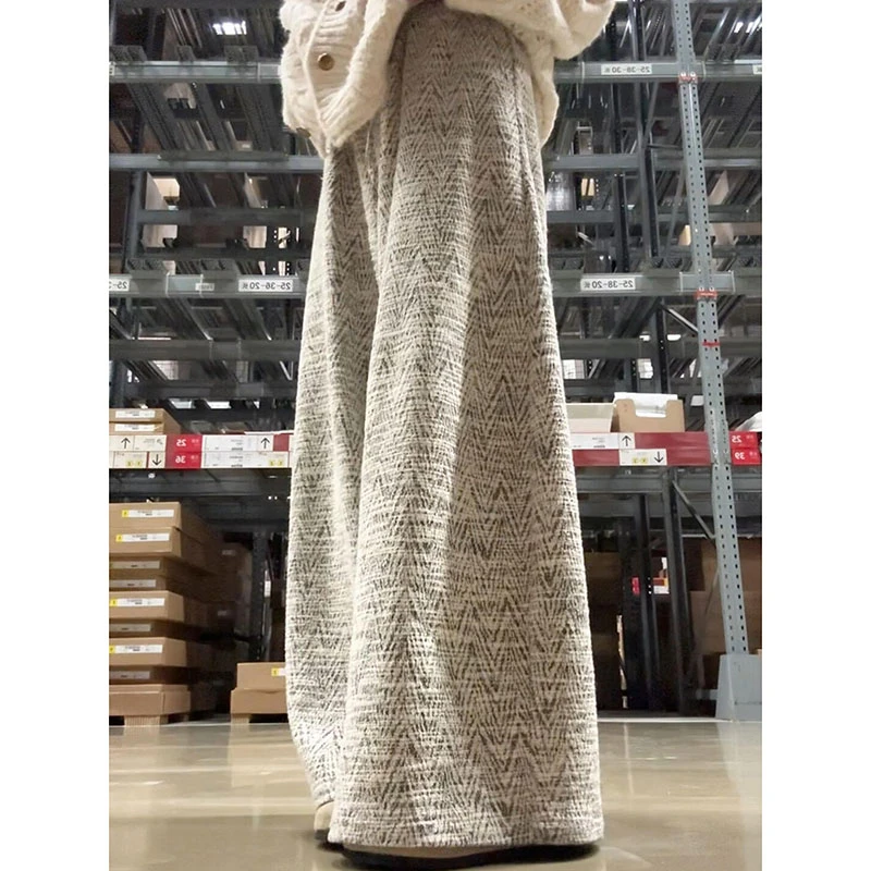 特大码灰色小香风阔腿休闲裤女秋季胖mm宽松显瘦慵懒风直筒长裤潮