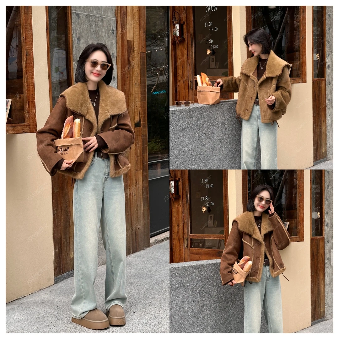 焦思文 冬季时尚洋气百搭保暖大翻领双面穿皮毛外套251101Y02