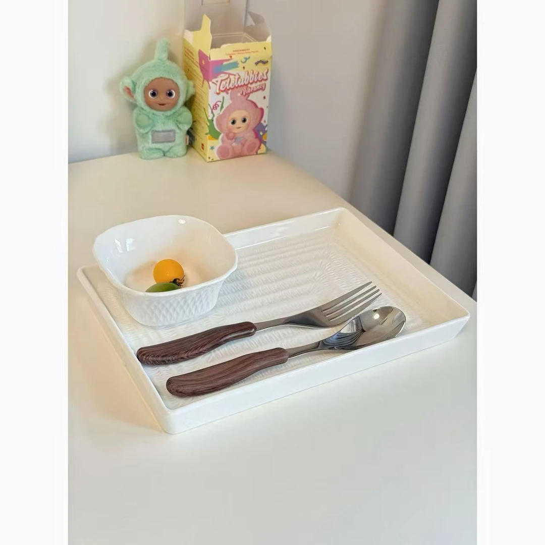 10寸丝绸长方盘纯色中国风复古元素陶瓷餐具平盘牛排盘寿司盘