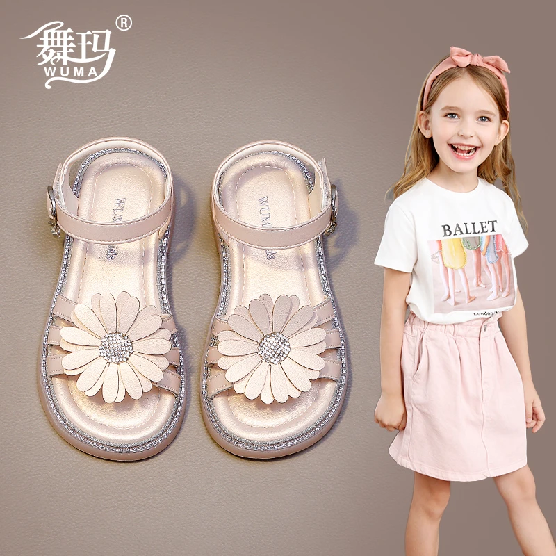 舞玛女童鞋子儿童凉鞋2025新款夏季软底露趾中大童公主鞋子528307