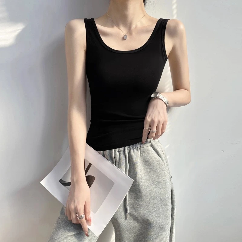 纯棉黑色吊带背心女夏季内搭 2025新款外穿打底慵懒风u型美背上衣