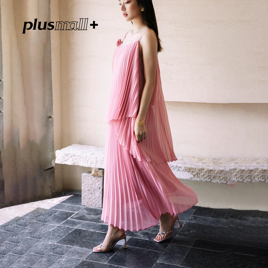 【折扣款】PLUSMALL 桃芙甜茶 压褶花朵飘带吊带半裙PM2507006AB