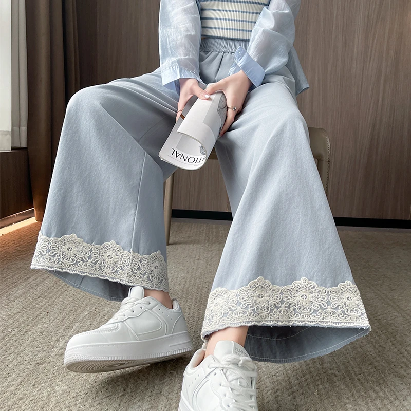 蕾丝花边阔腿裤女春夏季森系12岁大童13少女15初中学生甜美休闲裤