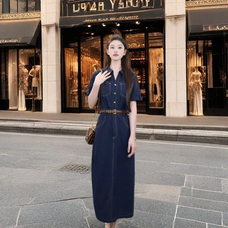 夏季气质轻奢时尚休闲女士法式收腰连衣裙2025韩版新款显瘦裙子