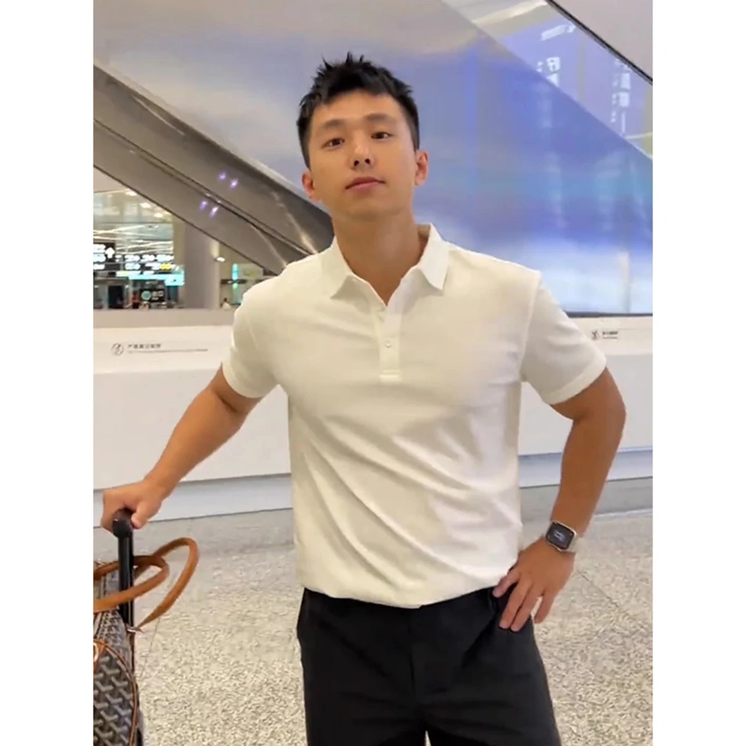 纯白色商务短袖polo衫男款男式痞帅翻领t恤重磅美式正肩半截袖