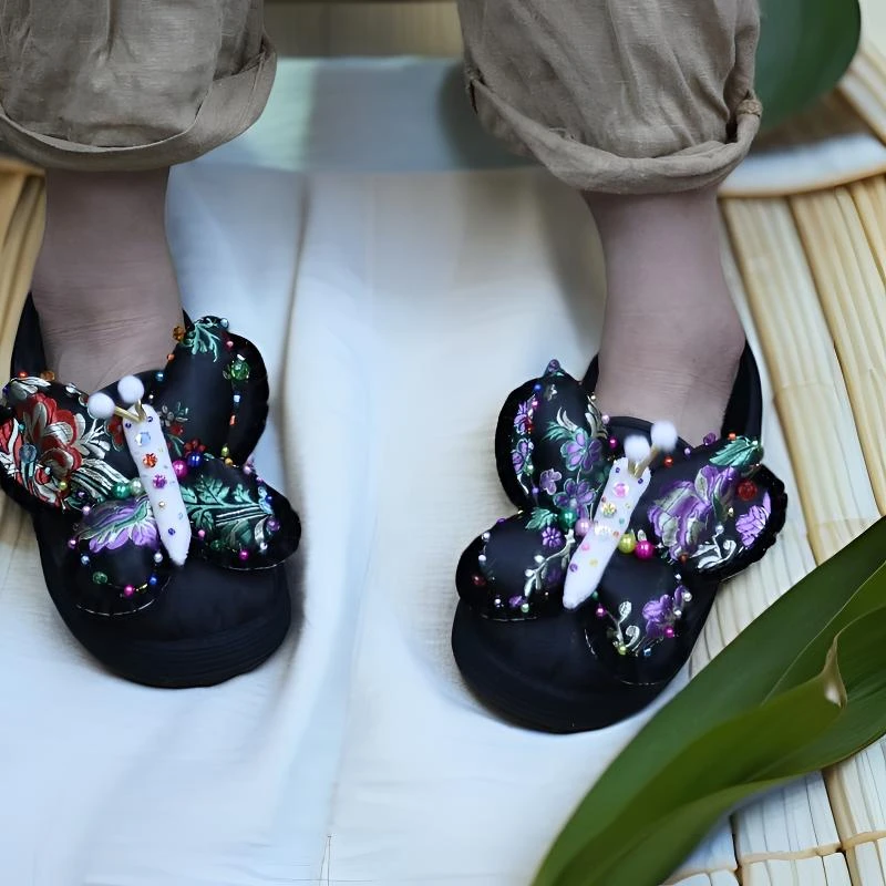 冬款上新·黑色蝴蝶千层底布鞋女士舒适软底百搭