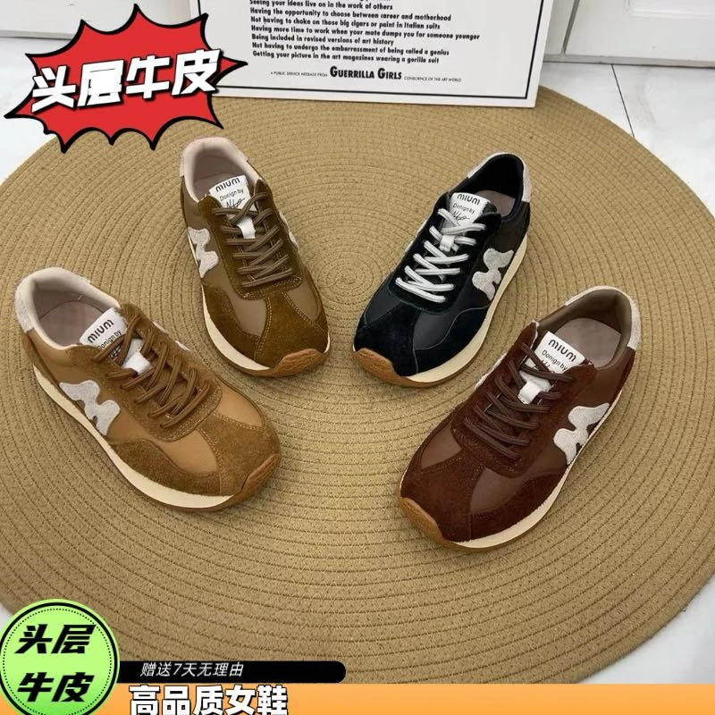 89127头层牛皮复古德训鞋女25新款软底圆头舒适百搭休闲阿甘鞋