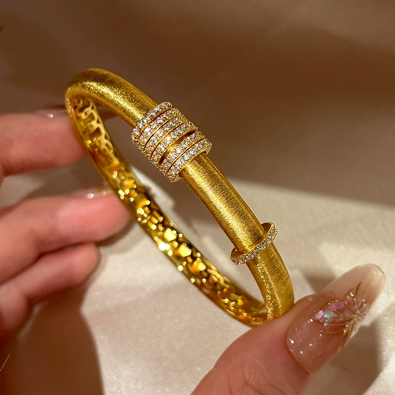 925银手镯 海上罗孚时来运转手镯女新款拉丝镯子生日礼物送女友