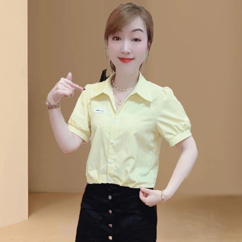 时尚洋气短袖衬衫女2025年夏季新款设计感小众休闲百搭显瘦上衣潮