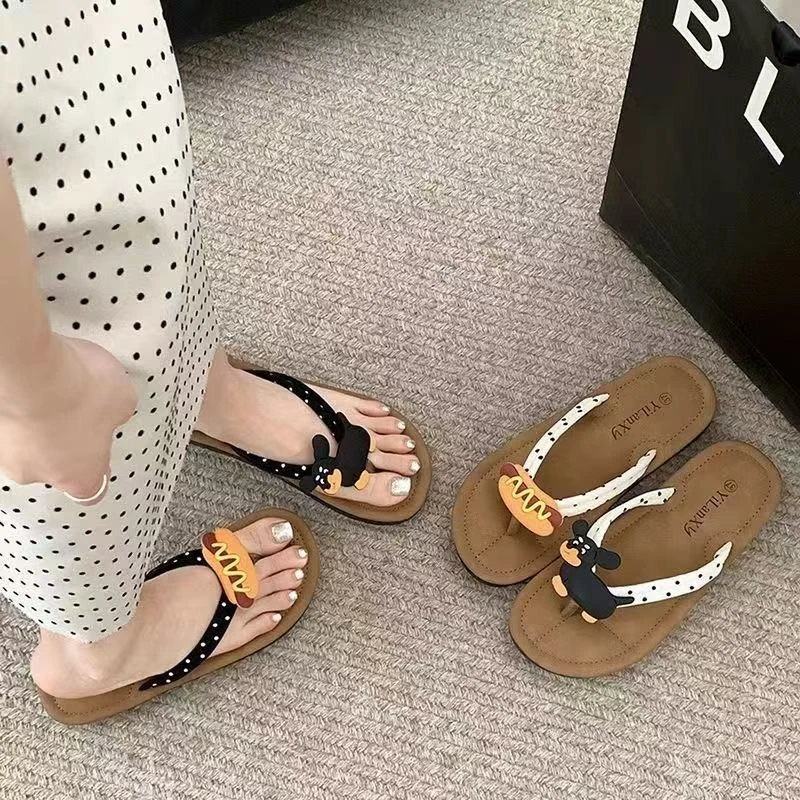 2025年新款波点卡通网红人字拖外穿女居家软底百搭防水平底拖鞋女