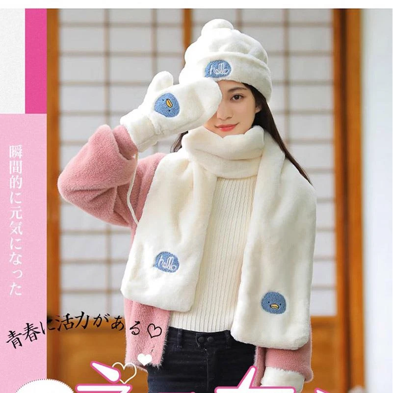 日系围巾冬季女可爱少女羊绒保暖加厚学生送礼入男士保暖围巾套装