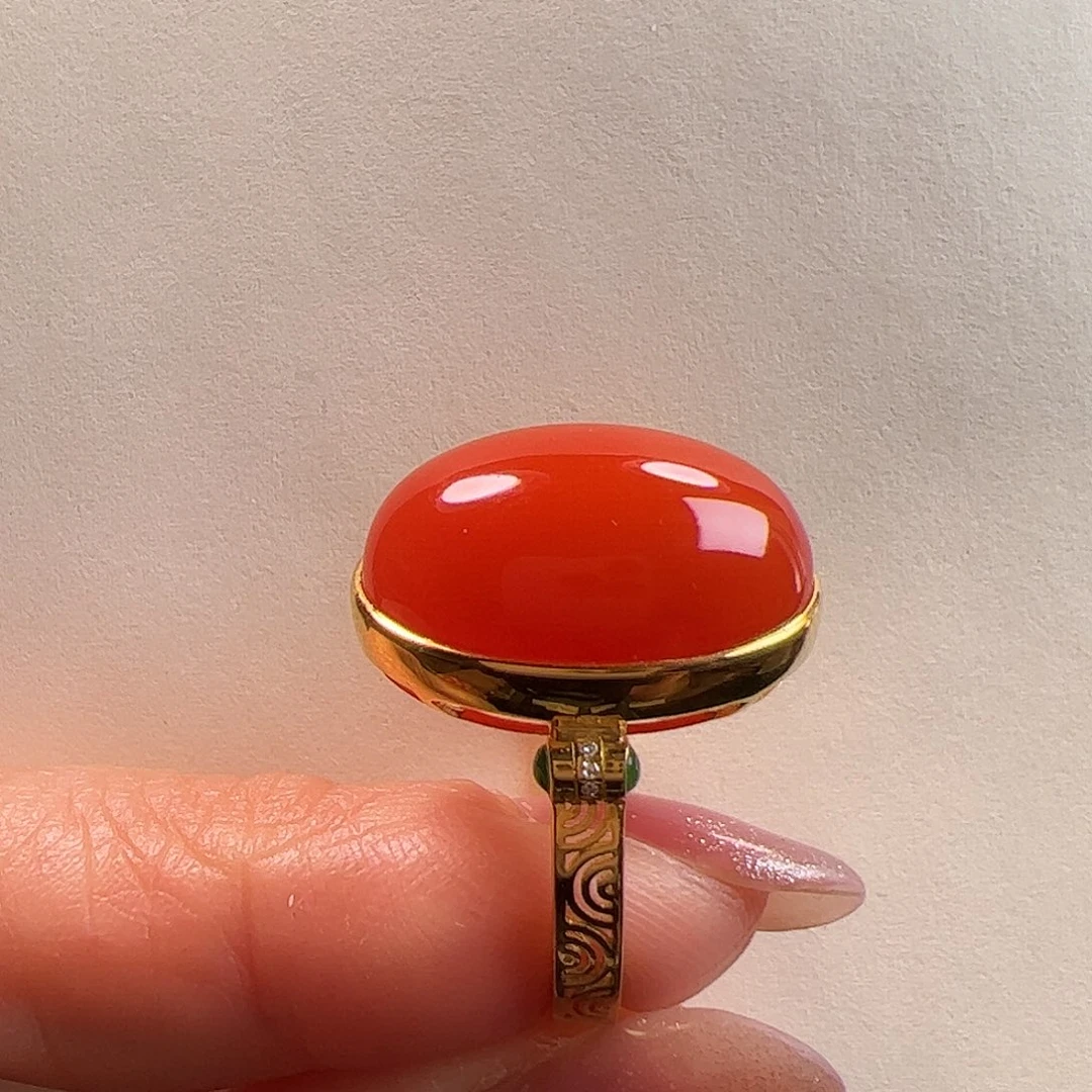 南红玛瑙18K金南红戒指18K金镶嵌空****后