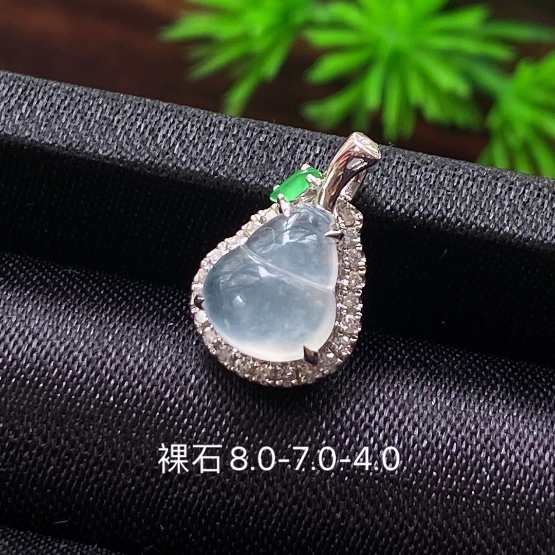 天然缅甸翡翠A货18k金镶嵌葫芦吊坠