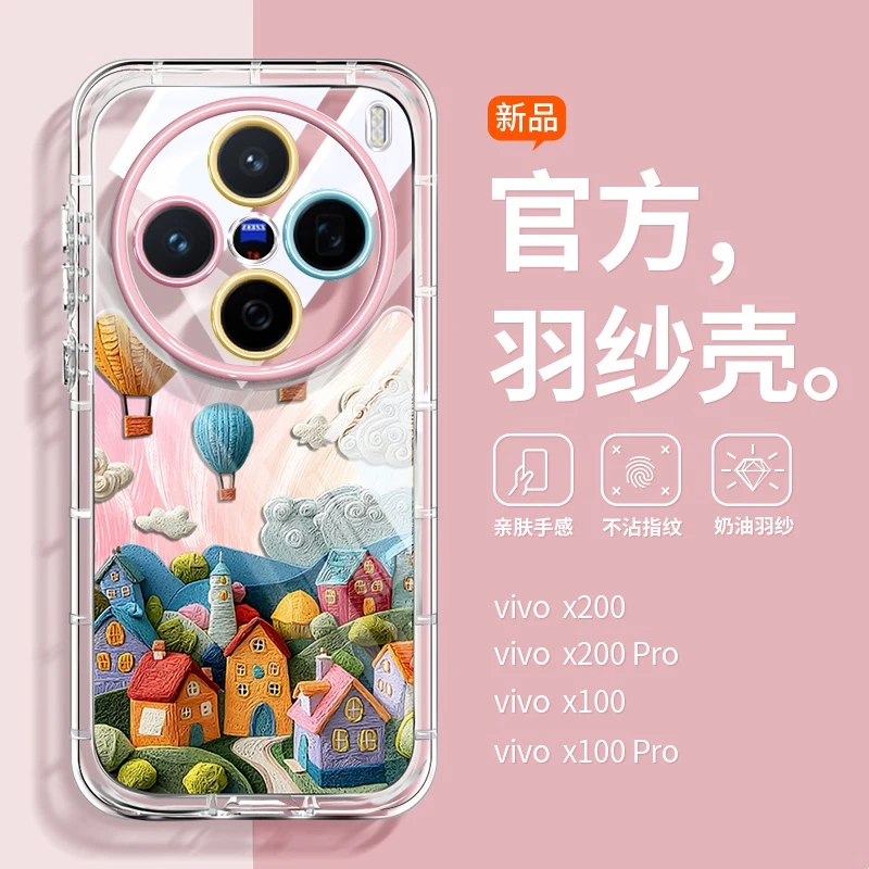 适用vivox200s手机壳x200ultra硅胶x200promini防摔x100s气球小镇