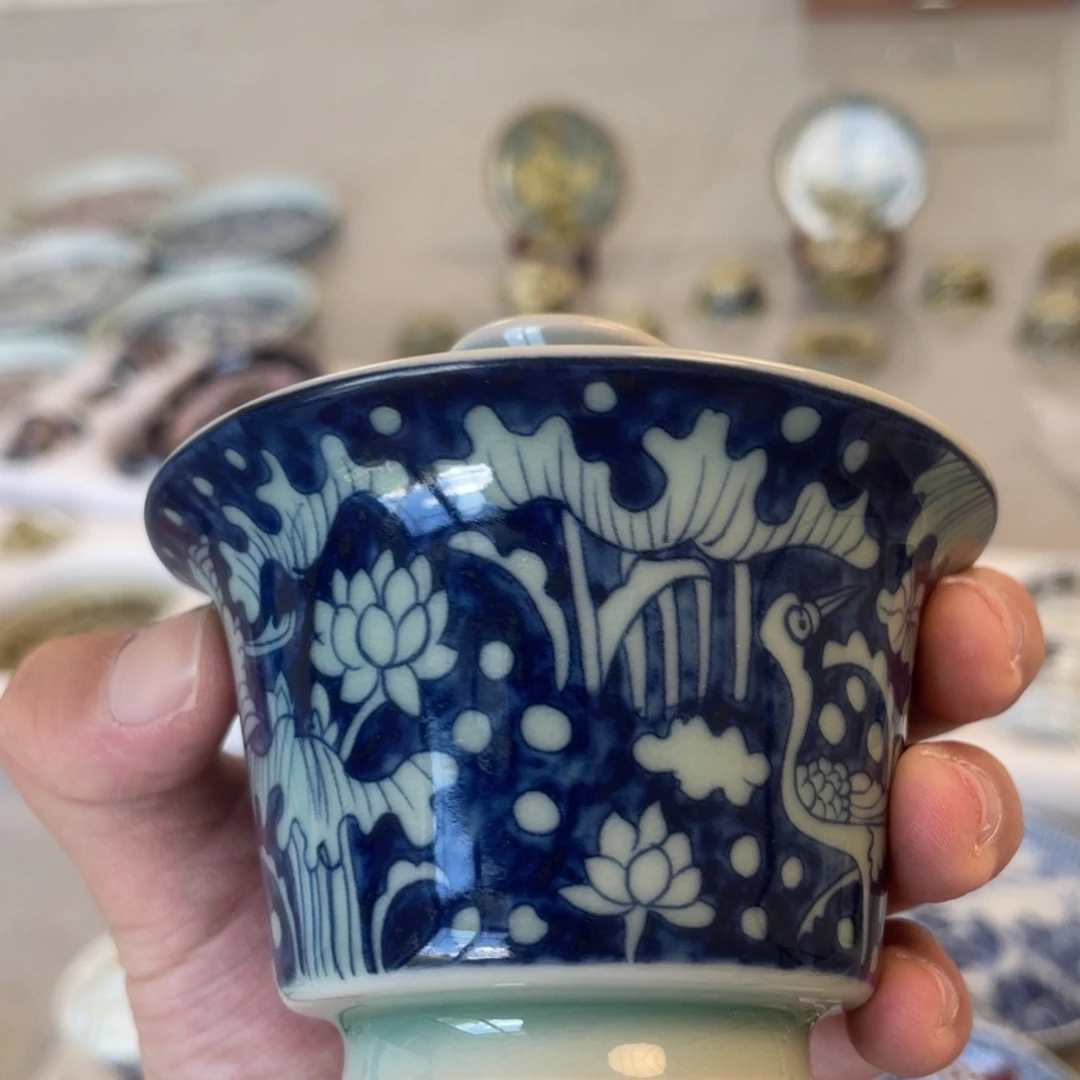 瓷片景德镇青釉一路连科马蹄盖碗