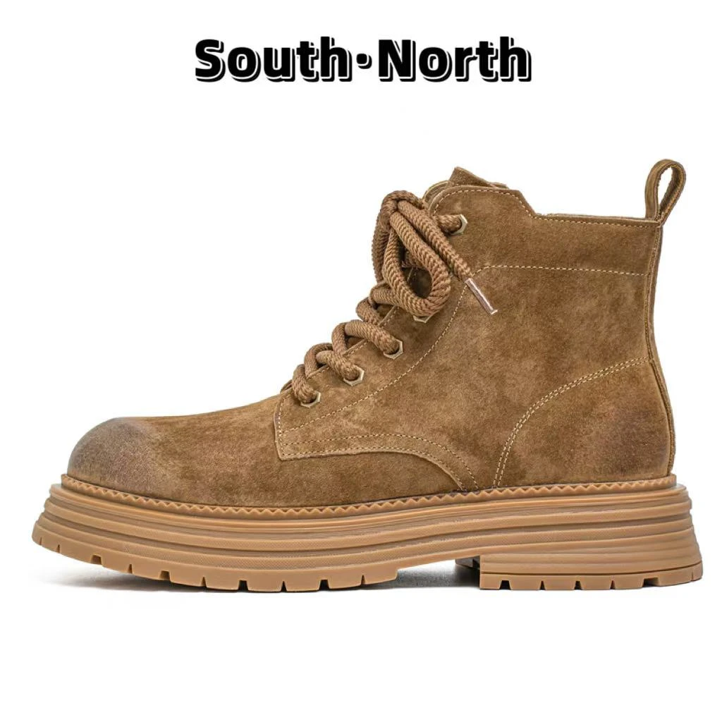 South·North增高镂空高帮工装靴男鞋透气马丁靴英伦风大黄靴