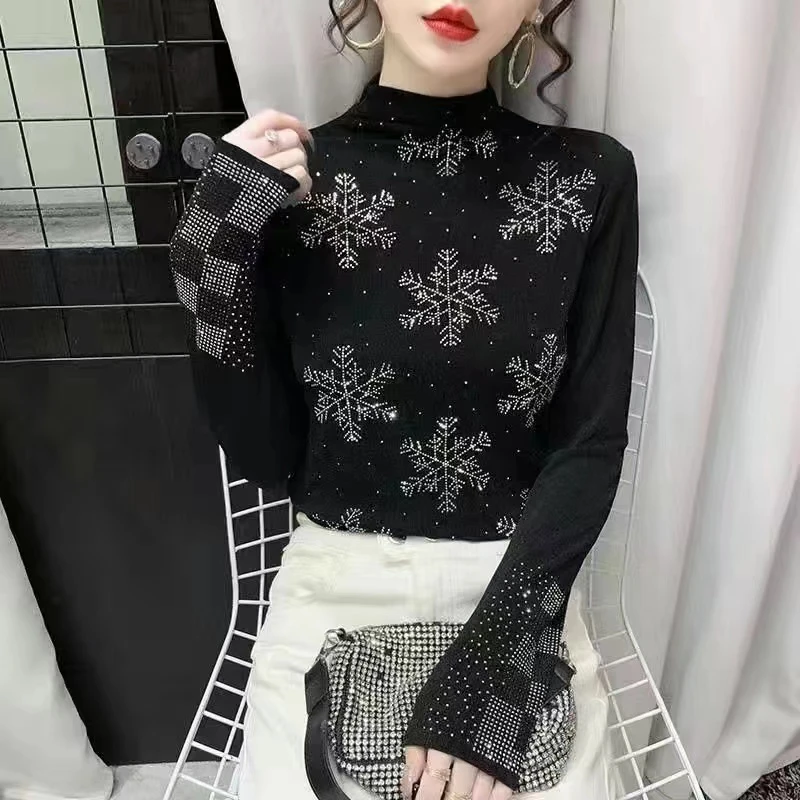 【阿芝专属】打底衫女内搭秋冬时尚烫钻上衣修身显瘦百搭77762