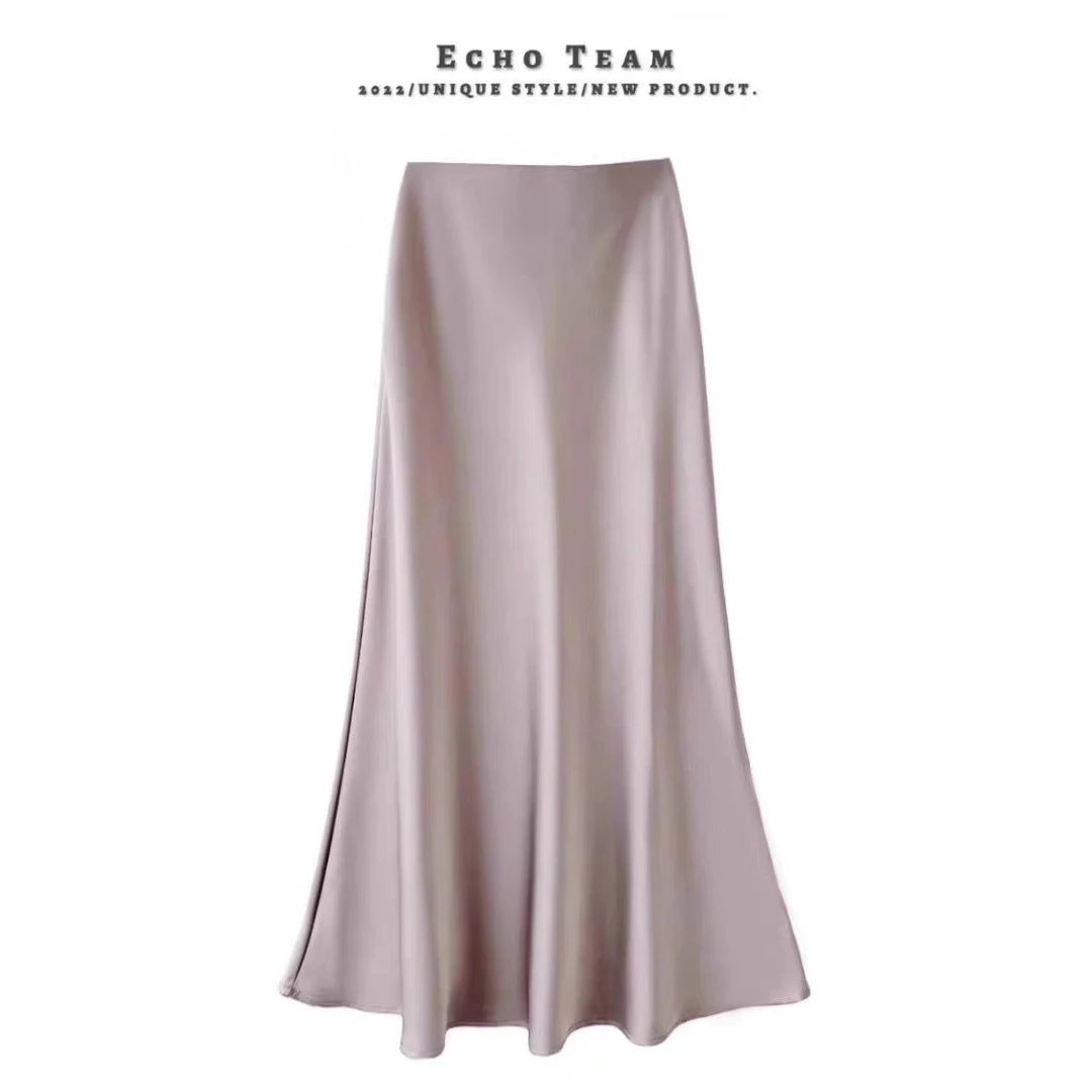 气质百搭显瘦高腰中长款醋酸缎面褶皱半身裙鱼尾长裙春夏季10140