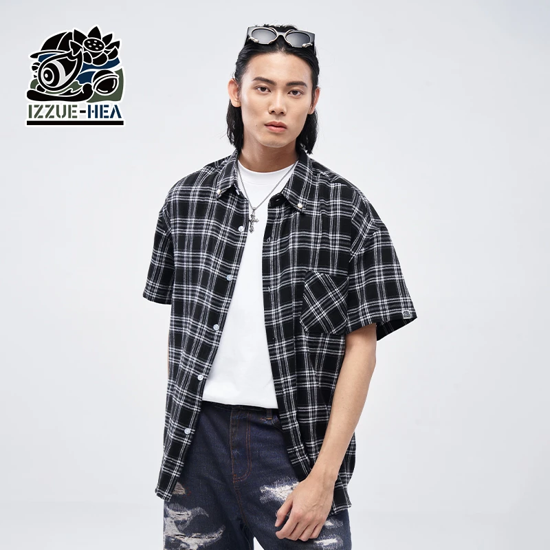 HEA x i.t izzue联名潮牌工装经典格纹简约休闲宽松复古短袖衬衫