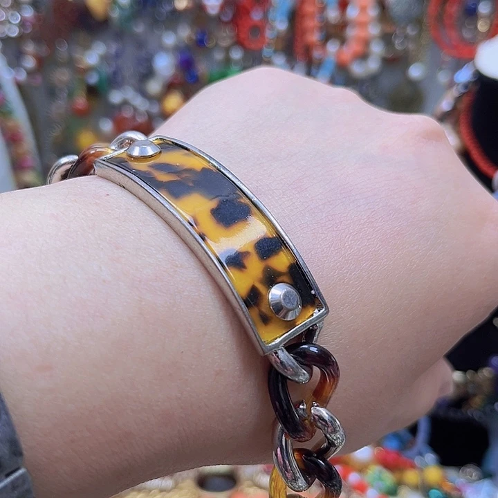 树脂锌合金合金板醋酸豹纹手链欧美风