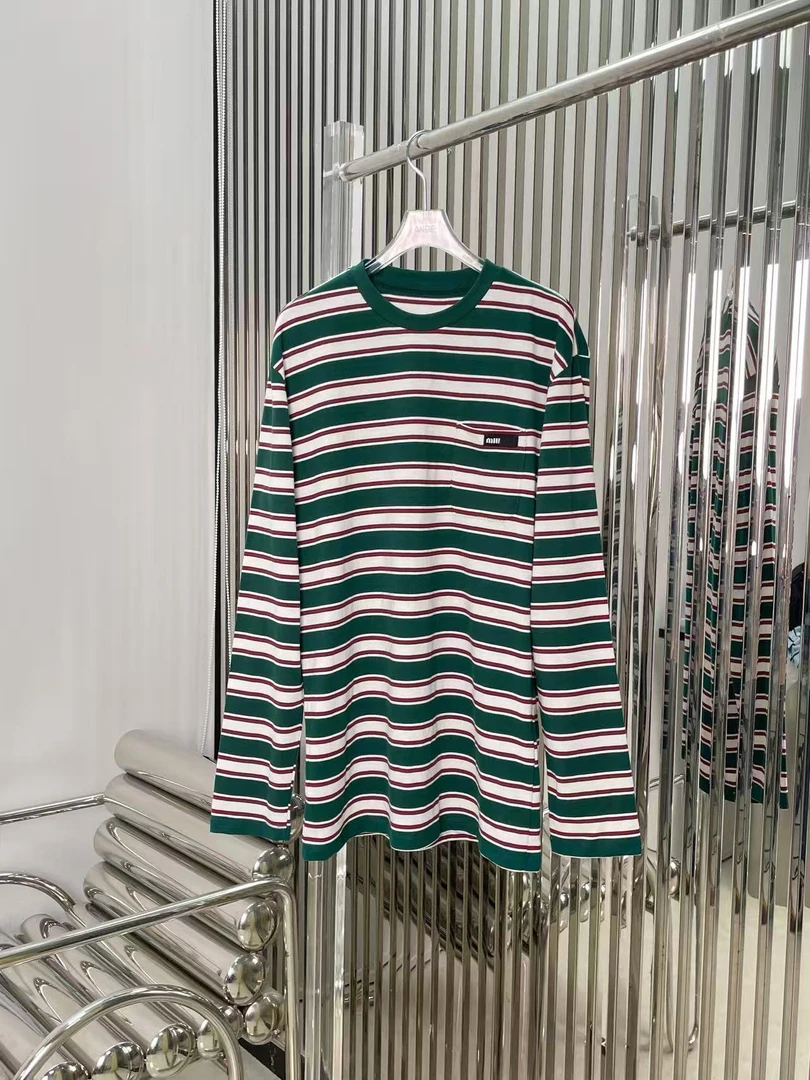 鞠婧祎同款 字母徽标长袖条纹长袖上衣