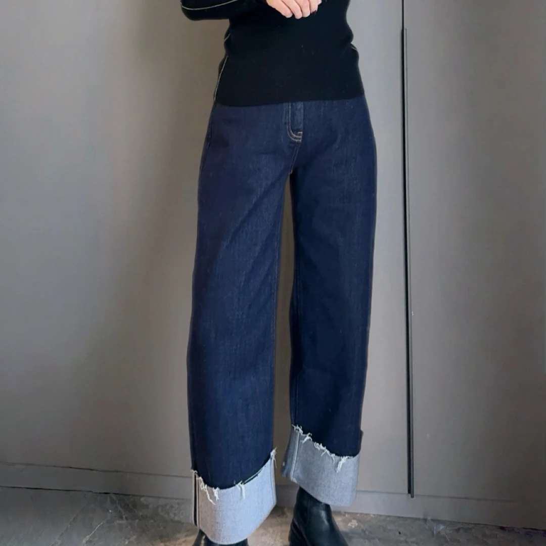 【金子专属】翻边直筒牛仔裤宽松显瘦百搭不易褪色秋款阔腿裤